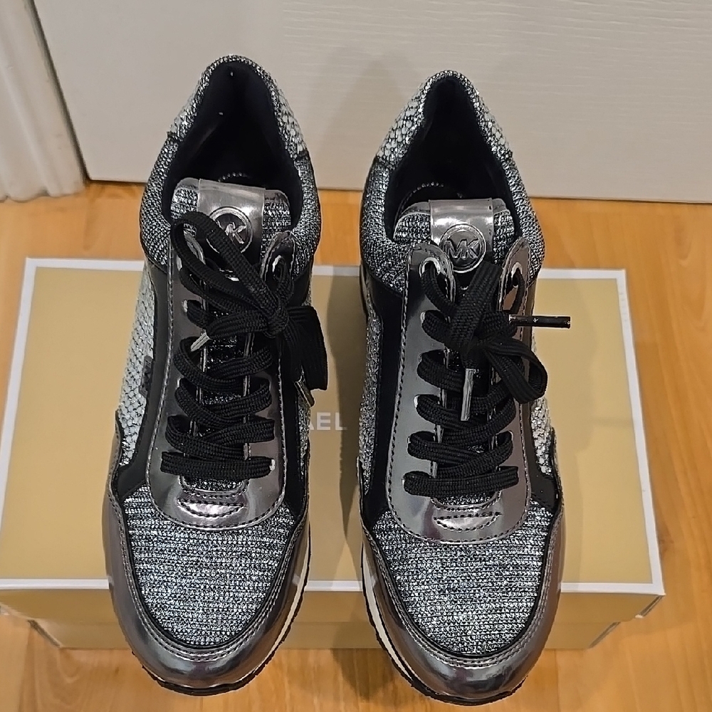 MICHAEL Kors Black and Silver Sneakers Wirh Crystals, Size 6.5, Brand New